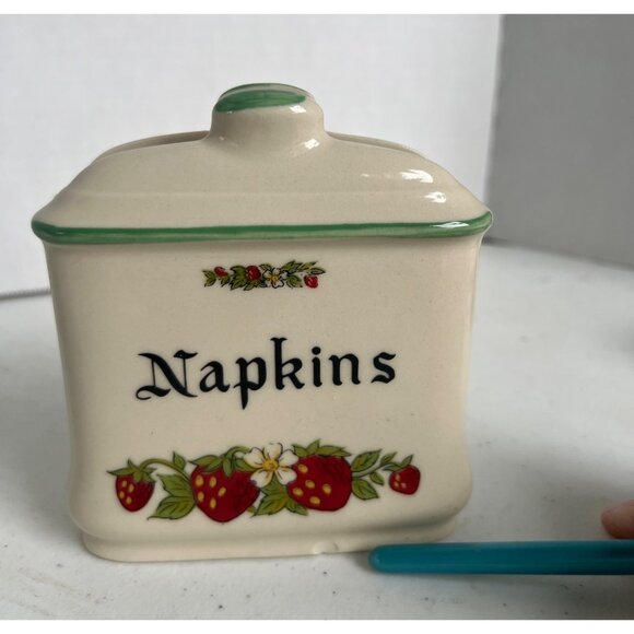 Vtg Ceramic Napkin Letter Holder Red Strawberries Green Trim FarmCore Desk Japan - Picture 5 of 6
